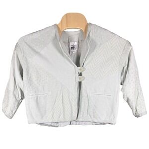 Max & Mabel Sage Green Patchwork Cropped Jacket Rayon Linen Size 2 Vintage Style